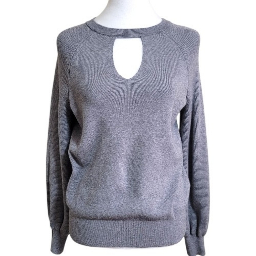 Anthropologie Grey Mary Knit Pullover Sweater, M, Crew Neck W/ V-Cutout - Picture 4 of 11